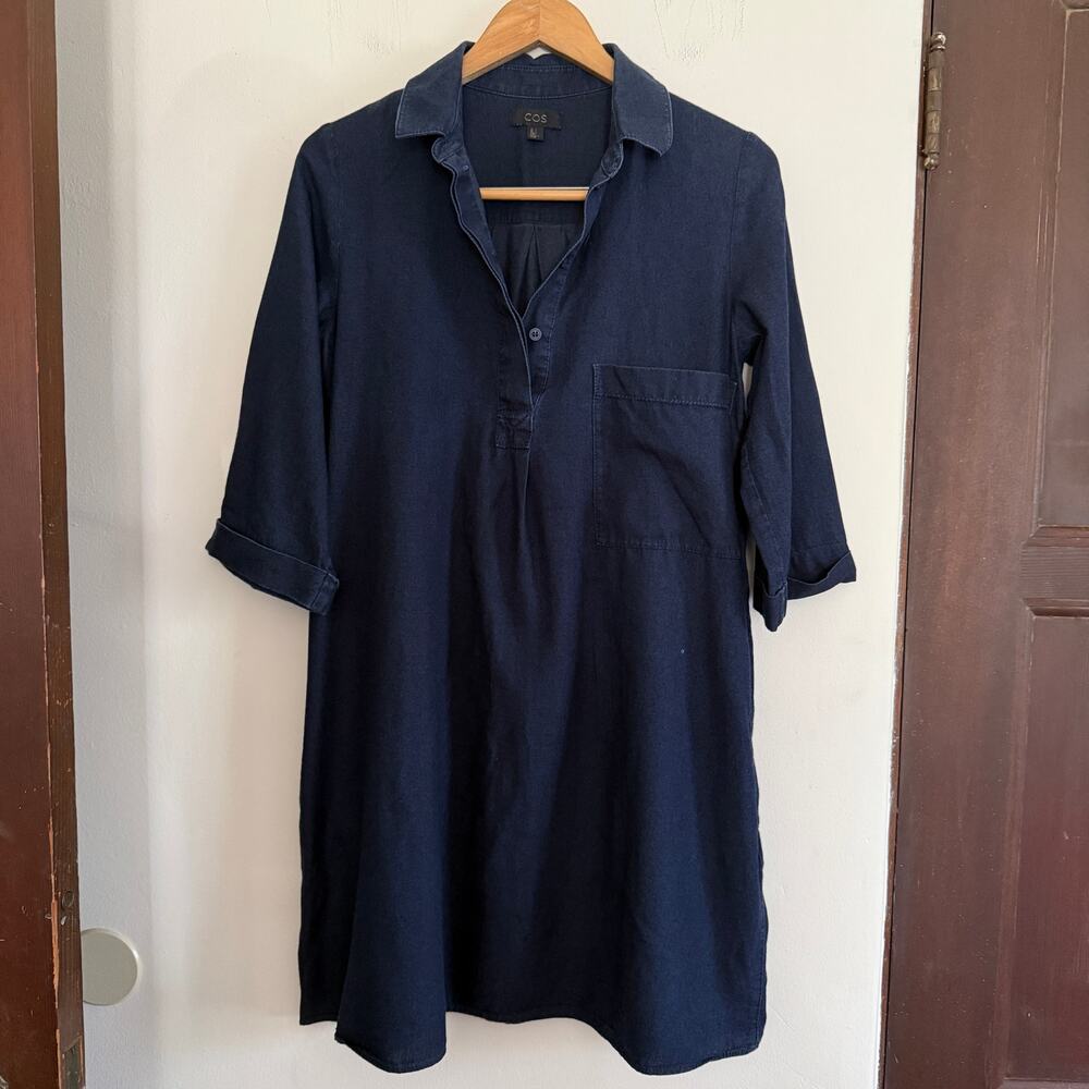 COS Dark Blue Lightweight Denim Popover Shift Shirt Dress Size 4